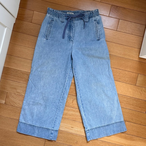 Orvis Cropped Blue Jeans Soft Stone Wash Denim Drawstring Waist 6P - Picture 1 of 3